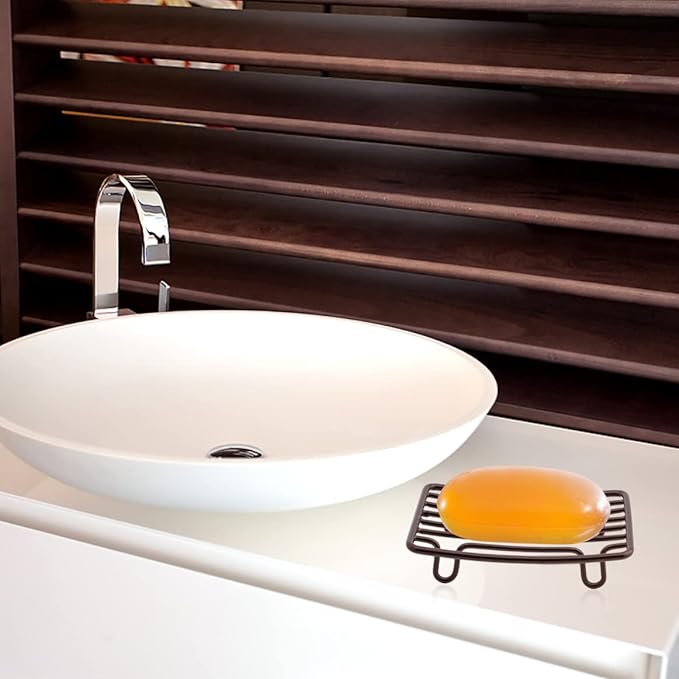 Minimalist Metal Soap Dish – Rustproof Wire Soap Holder with Drainage Design for Bathroom Sink (4.68 × 3.51 × 0.9 Inches)