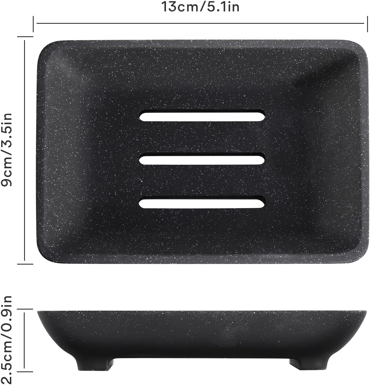 Nordic Style Soap Dish with Drainage Slots|Matte Black Resin|Quick-Dry Design|13×9×2.5cm