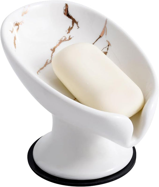 Marble-Pattern Suction Cup Soap Holder – Elevated Drain Soap Dish for Bathroom & Kitchen (15×11.8 cm)