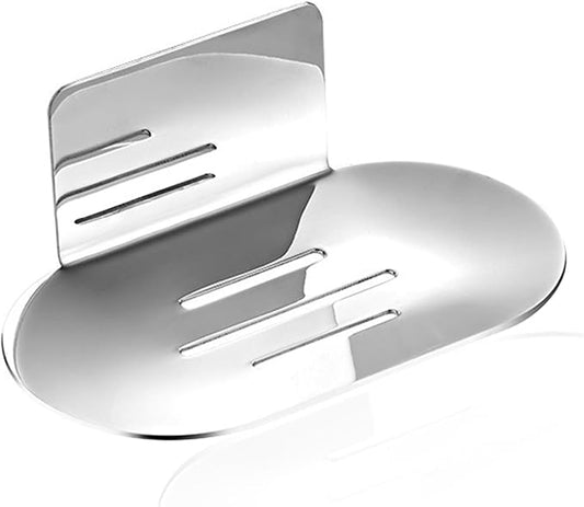 304 Stainless Steel Wall-Mounted Soap Holder｜Self-Adhesive Installation｜Rustproof & Waterproof｜Drainage Slot Design｜Universal for Bathroom & Kitchen｜14×8×5cm