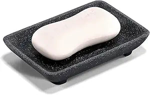 Nordic Style Soap Dish with Drainage Slots｜Matte Black Resin｜Quick-Dry Design｜13×9×2.5cm