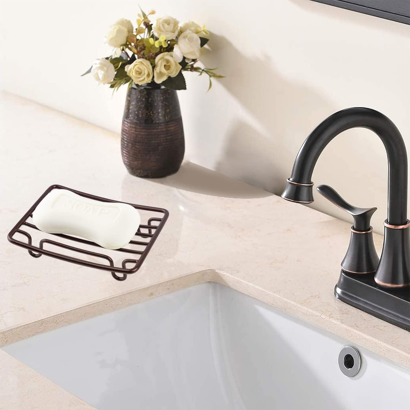 Minimalist Metal Soap Dish – Rustproof Wire Soap Holder with Drainage Design for Bathroom Sink (4.68 × 3.51 × 0.9 Inches)