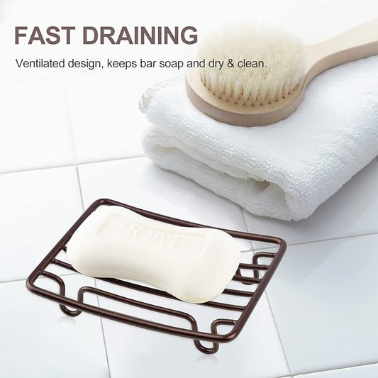 Minimalist Metal Soap Dish – Rustproof Wire Soap Holder with Drainage Design for Bathroom Sink (4.68 × 3.51 × 0.9 Inches)