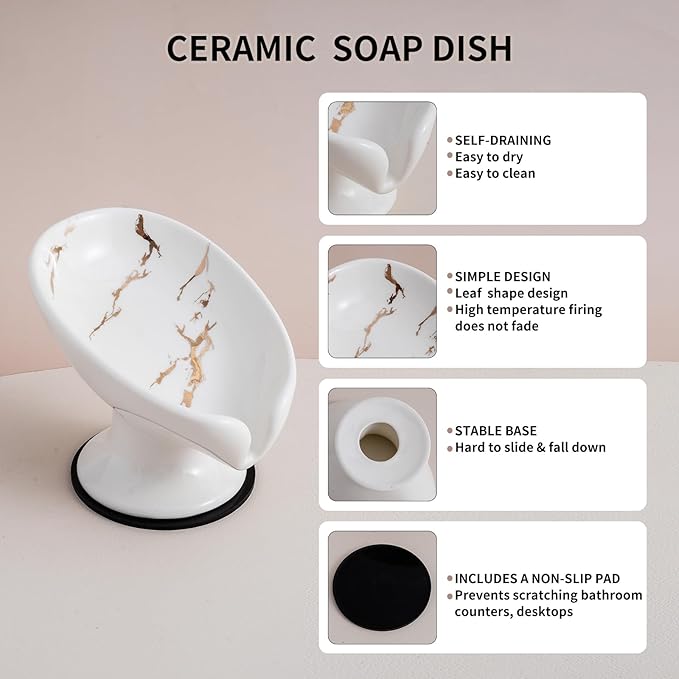 Marble-Pattern Suction Cup Soap Holder – Elevated Drain Soap Dish for Bathroom & Kitchen (15×11.8 cm)