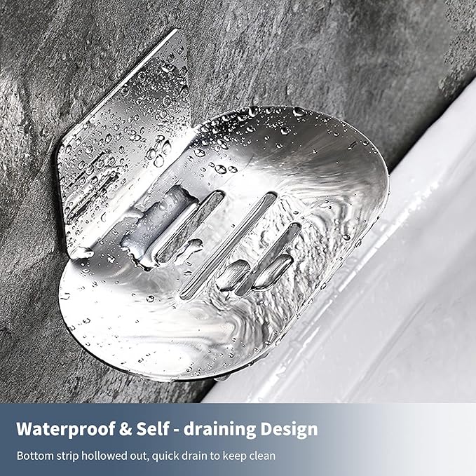 304 Stainless Steel Wall-Mounted Soap Holder｜Self-Adhesive Installation｜Rustproof & Waterproof｜Drainage Slot Design｜Universal for Bathroom & Kitchen｜14×8×5cm